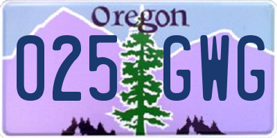 OR license plate 025GWG