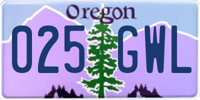 OR license plate 025GWL