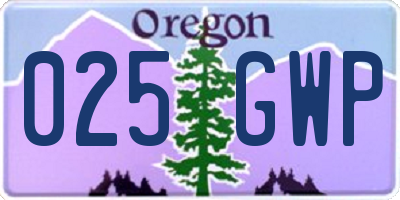 OR license plate 025GWP