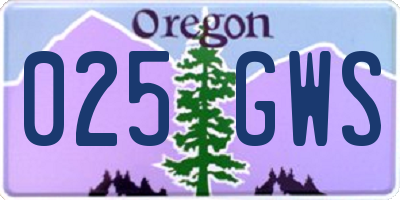 OR license plate 025GWS
