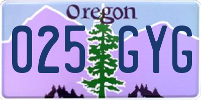 OR license plate 025GYG