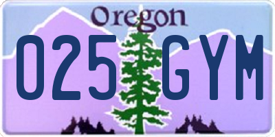 OR license plate 025GYM