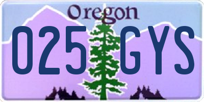 OR license plate 025GYS