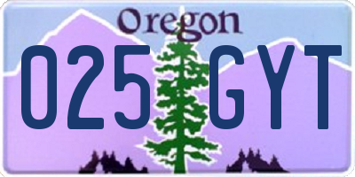 OR license plate 025GYT