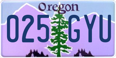 OR license plate 025GYU