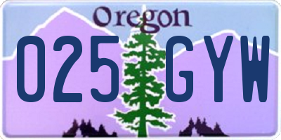 OR license plate 025GYW