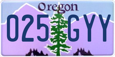 OR license plate 025GYY