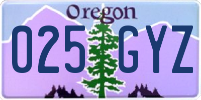 OR license plate 025GYZ