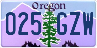 OR license plate 025GZW