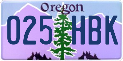 OR license plate 025HBK