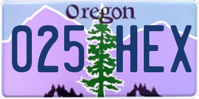 OR license plate 025HEX