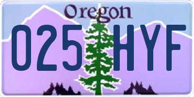 OR license plate 025HYF