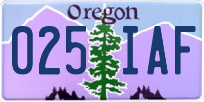 OR license plate 025IAF