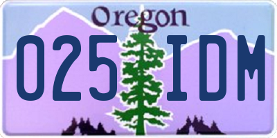 OR license plate 025IDM