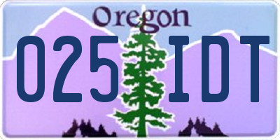 OR license plate 025IDT