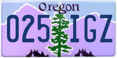 OR license plate 025IGZ