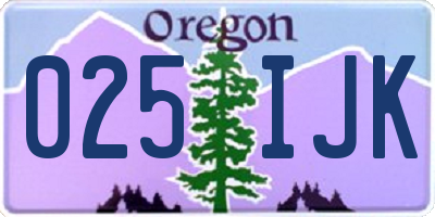 OR license plate 025IJK