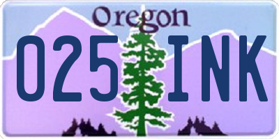 OR license plate 025INK