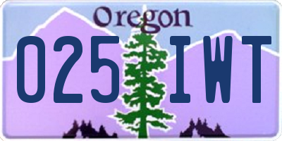 OR license plate 025IWT