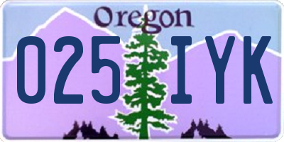 OR license plate 025IYK
