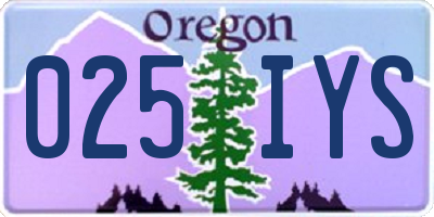OR license plate 025IYS