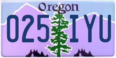 OR license plate 025IYU