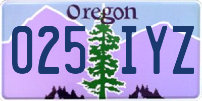 OR license plate 025IYZ