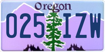 OR license plate 025IZW