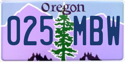 OR license plate 025MBW
