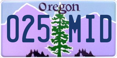OR license plate 025MID