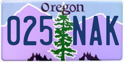 OR license plate 025NAK