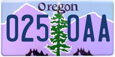 OR license plate 025OAA