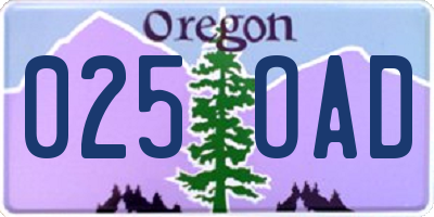 OR license plate 025OAD