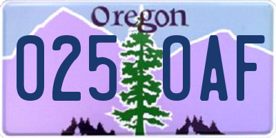 OR license plate 025OAF
