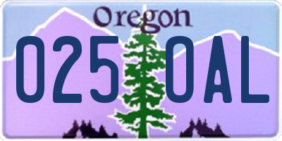 OR license plate 025OAL