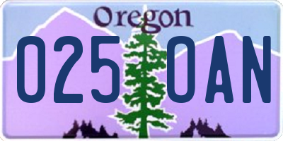 OR license plate 025OAN