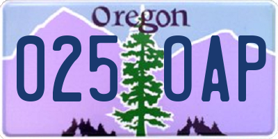 OR license plate 025OAP