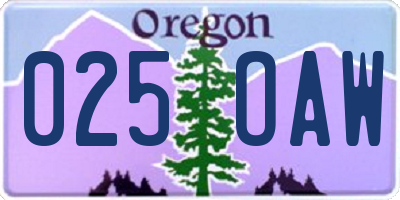 OR license plate 025OAW