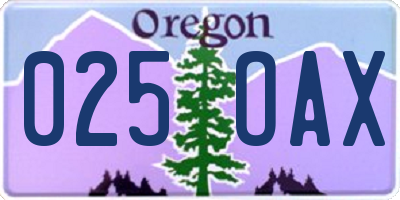 OR license plate 025OAX