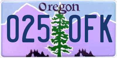 OR license plate 025OFK