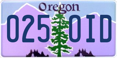 OR license plate 025OID