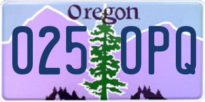 OR license plate 025OPQ