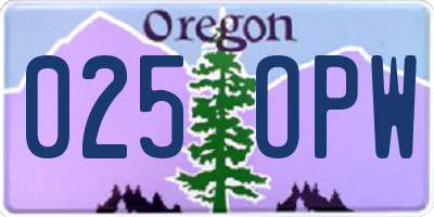 OR license plate 025OPW