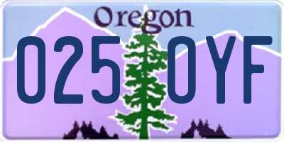 OR license plate 025OYF