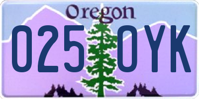 OR license plate 025OYK