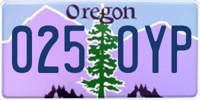 OR license plate 025OYP