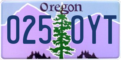 OR license plate 025OYT