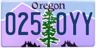 OR license plate 025OYY