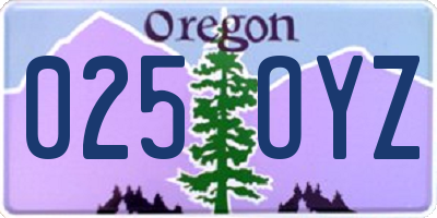 OR license plate 025OYZ
