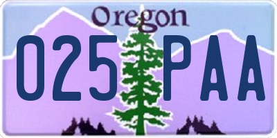OR license plate 025PAA
